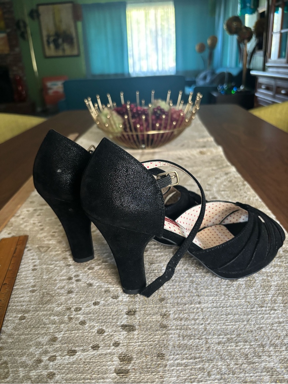 Black Suede Knot-Front Ankle Strap Heels - Women - Picture 5 of 7
